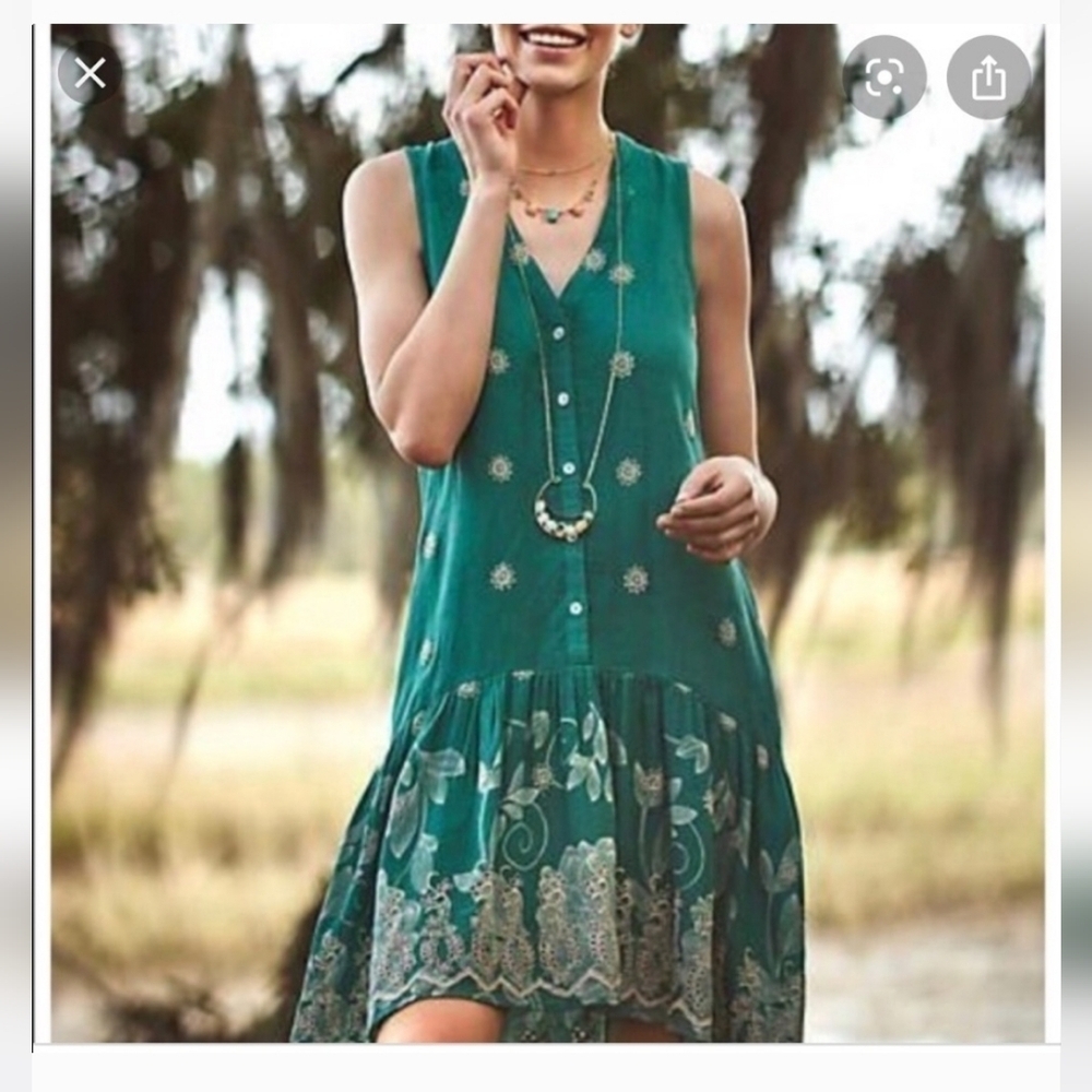 Maeve Teal Dress with Floral Design